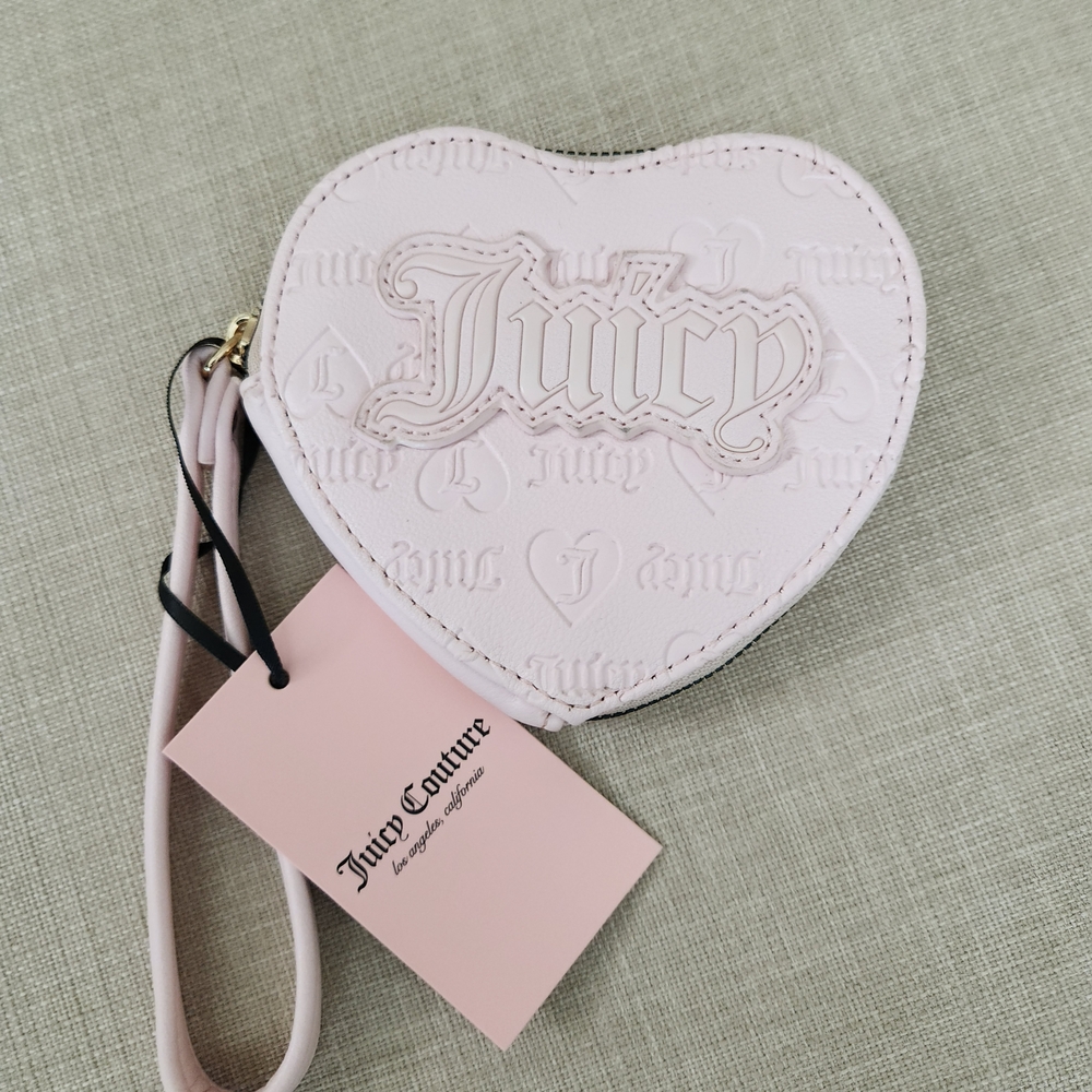 NWT Juicy Couture Powder Blush Pink Heart Wristlet - Picture 5 of 9